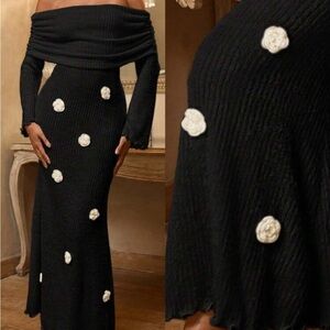 Elegant Black Off-Shoulder Knit dress